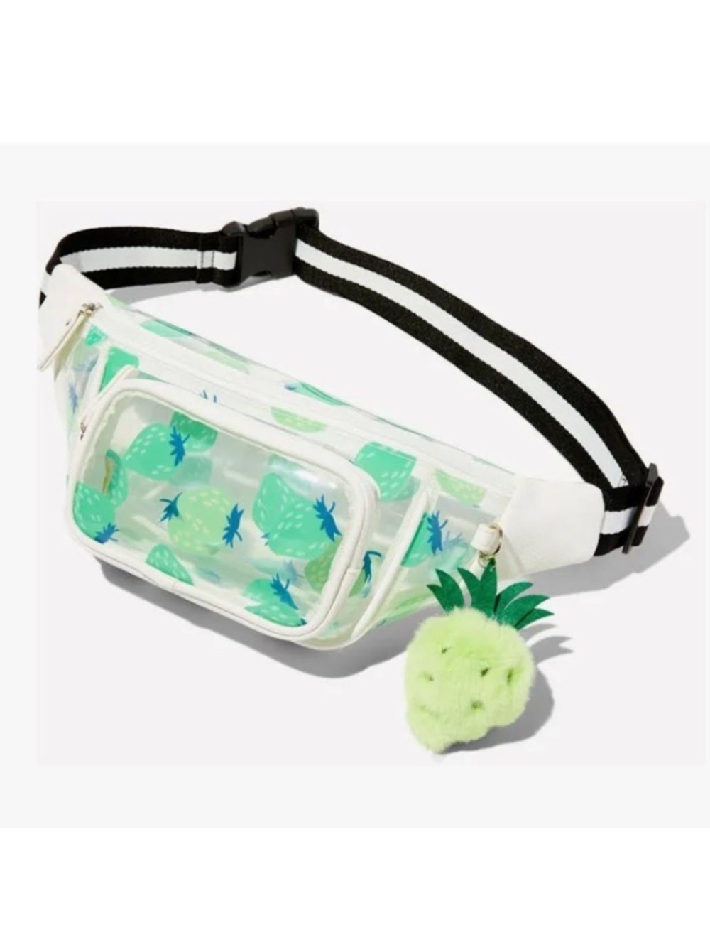 Claire's Green Strawberries Clear Belt Bag Fannie Pack with Plush Kawaii Kidcore